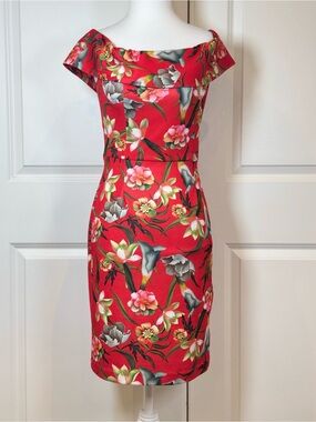 Alexia Admor Tropical Floral Resort Cruise Off Shoulder Sheath Dress Size 2
